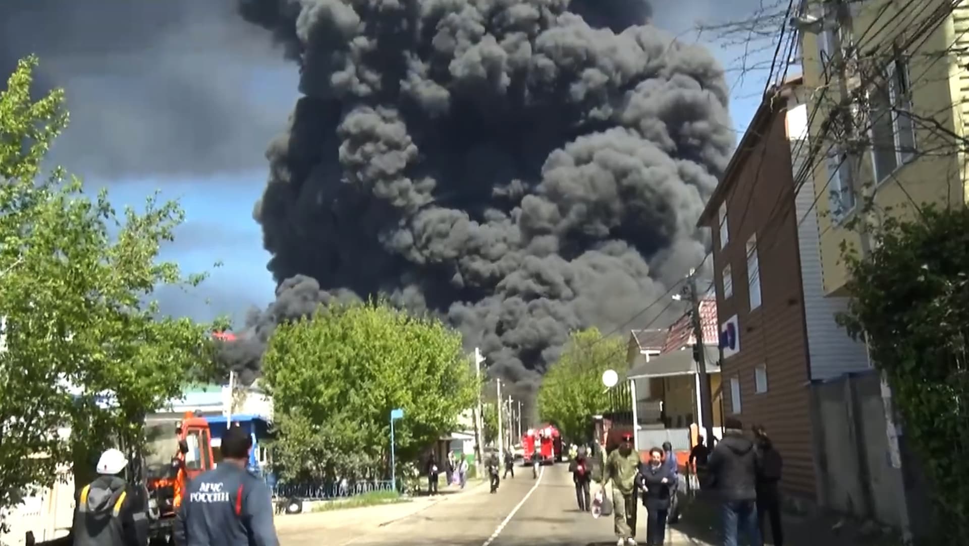 Smoke rises after a drone attack on the oil refinery and terminal at Tuapse, Russia, April 29, 2026.