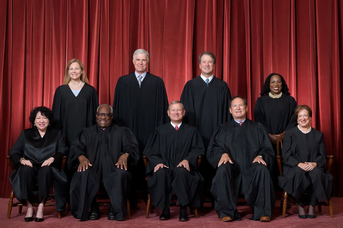 Formal group photograph of the Supreme Court as it was comprised on June 30, 2022.