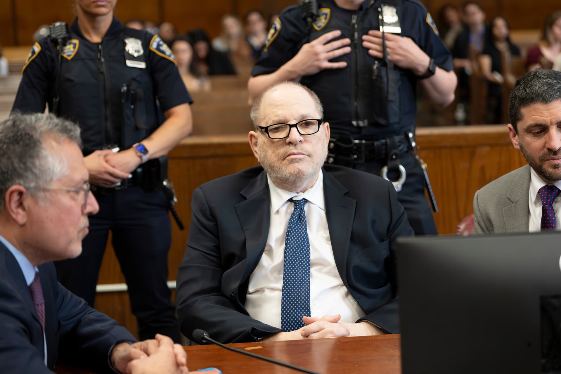 Harvey Weinstein appears in Manhattan Criminal Court at New York on May 15, 2026.