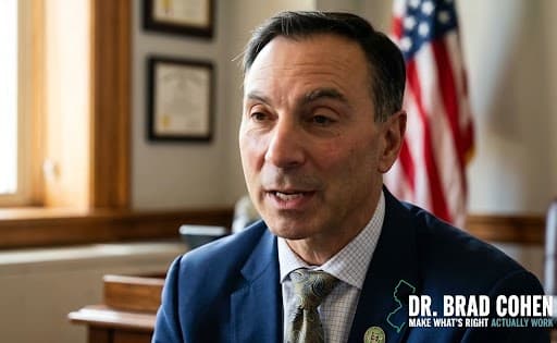 A reportedly AI-generated depiction of Dr. Brad Cohen, a New Jersey congressional candidate, is seen here in a campaign video produced by a New York-based PAC.