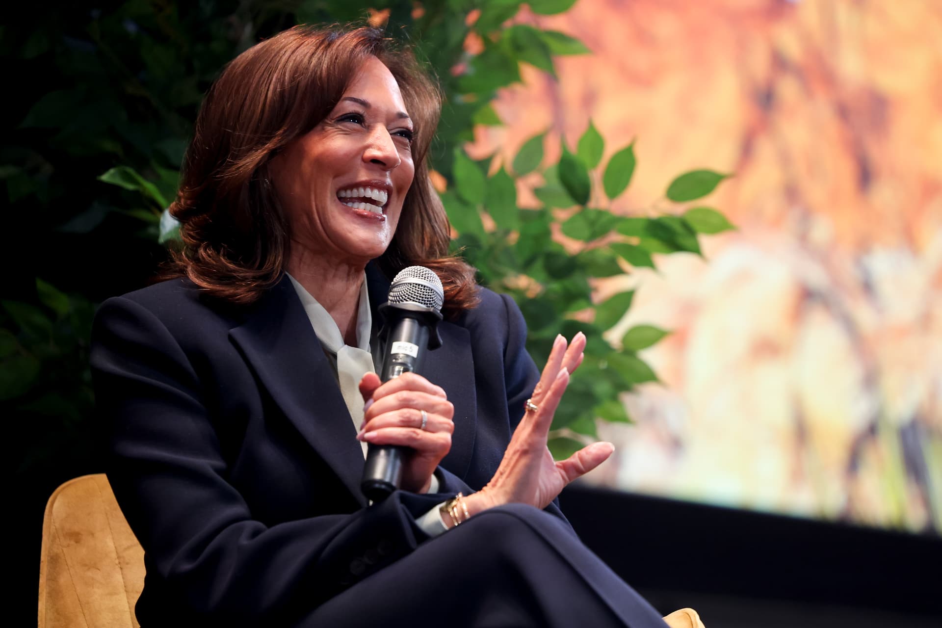 Former Vice President Kamala Harris speaks during a fireside chat at MEET Las Vegas on May 7, 2026 in Las Vegas, Nevada. 