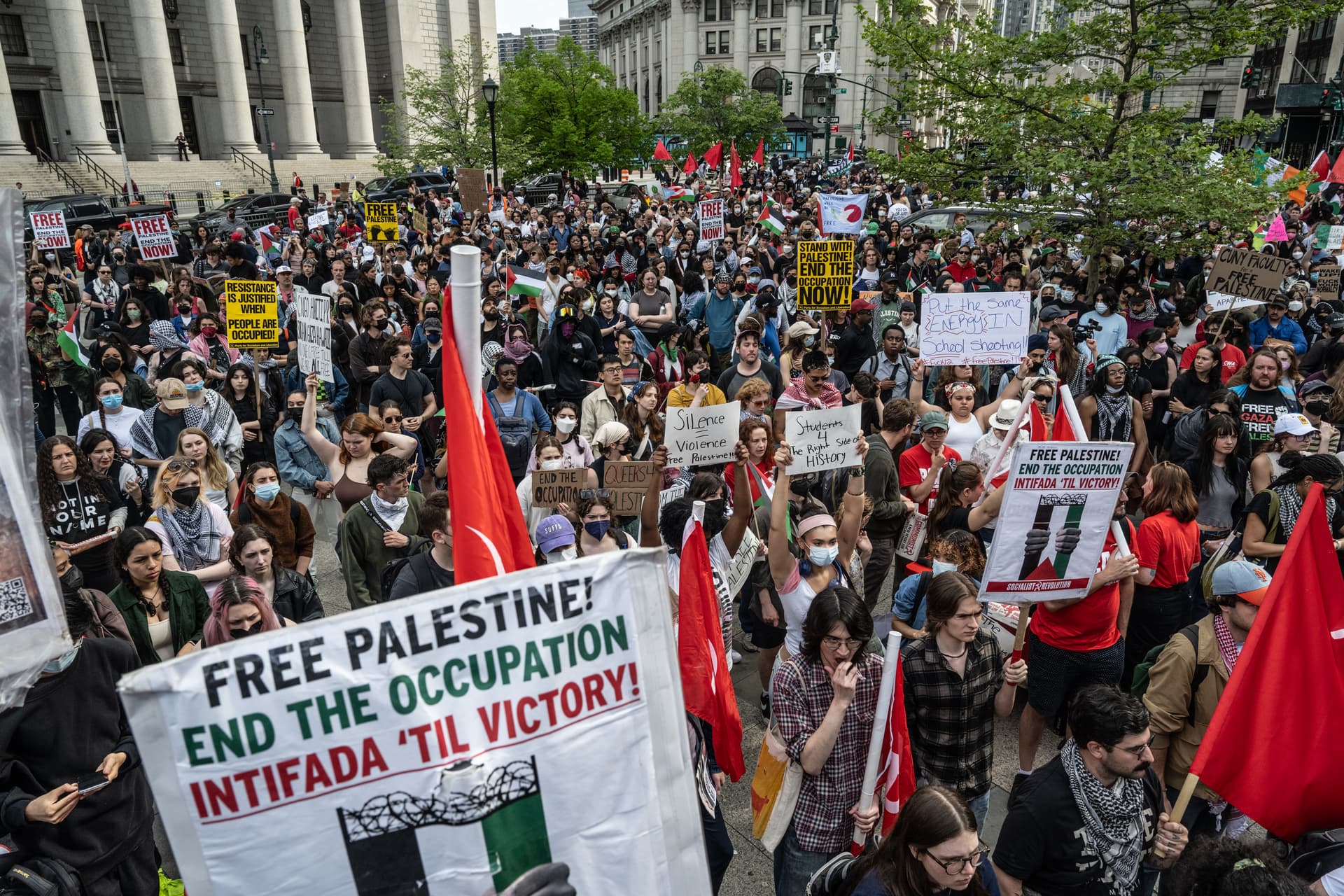 A May Day rally at New York City's Foley Square, May 1, 2024.