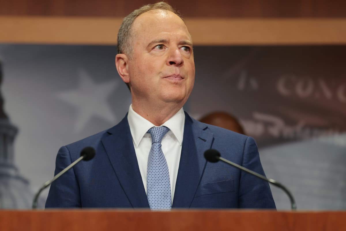 Senator Adam Schiff at the Capitol on April 13, 2026.