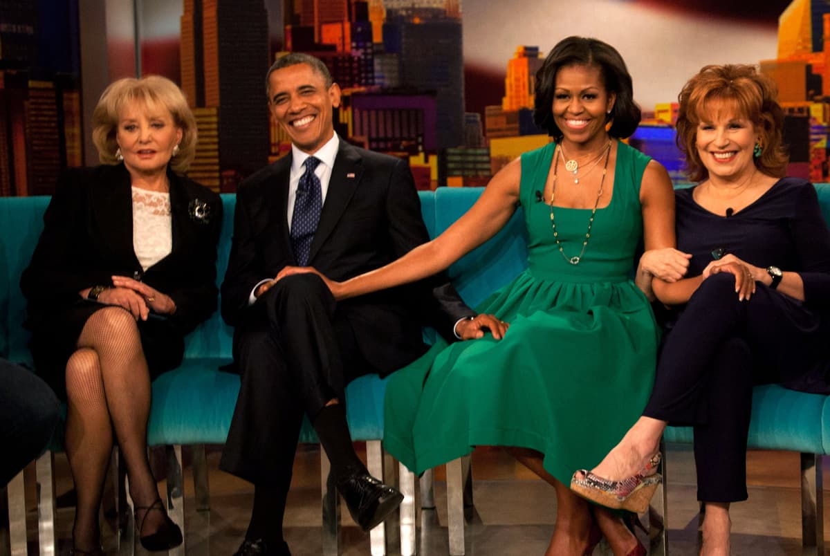 Barbara Walters, President Obama, first lady Michelle Obama, and Joy Behar on the set of 'The View' on ABC-TV, September 24, 2012 at New York City. 