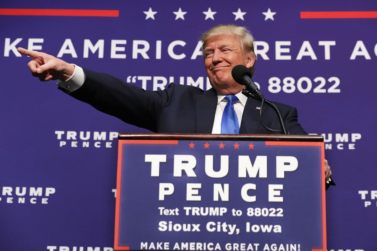 President Trump, then a candidate, holds a rally at the Sioux City Convention Center on November 6, 2016 in Iowa. 