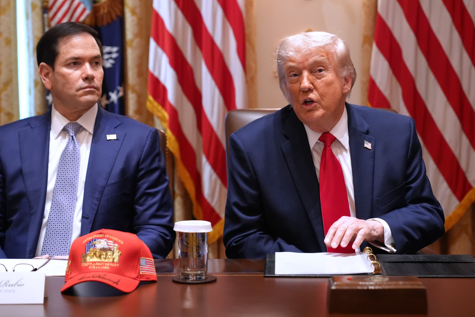 President Trump, next to Secretary of State Marco Rubio, during a Cabinet meeting at the White House, May 27, 2026.