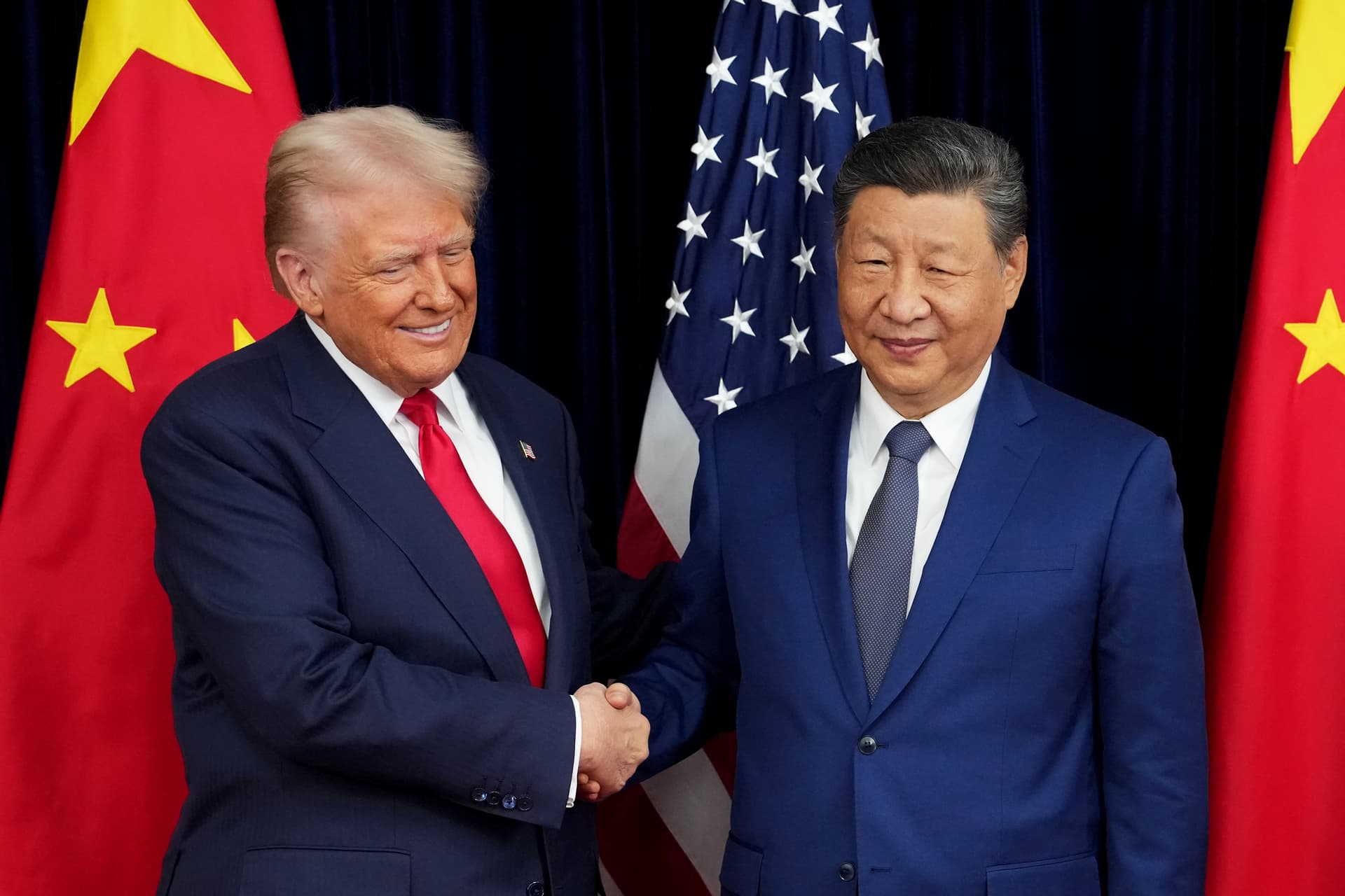 President Trump greets President Xi Jinping on October 30, 2025 at Busan, South Korea.