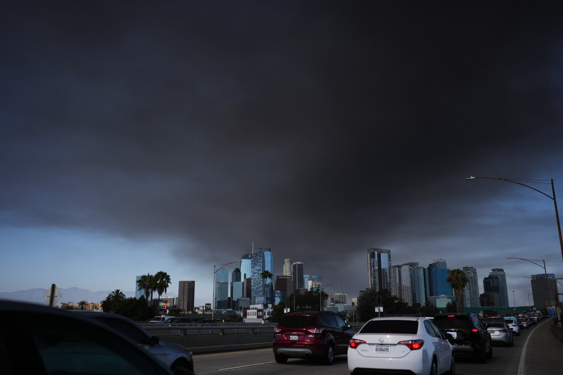 The sky fills with smoke from a 491,000 square-foot cold-storage warehouse fire at Los Angeles on June 17, 2026. 