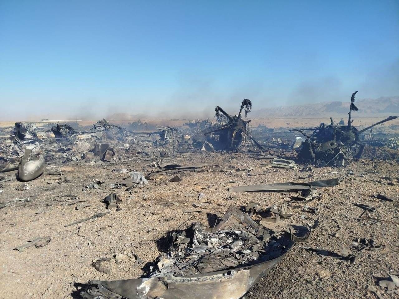 Wreckage is seen from what Iranian authorities said was a U.S. military helicopter that crashed during a mission to rescue the missing pilot of an F-15E that was downed over Iran on April 3, 2026.