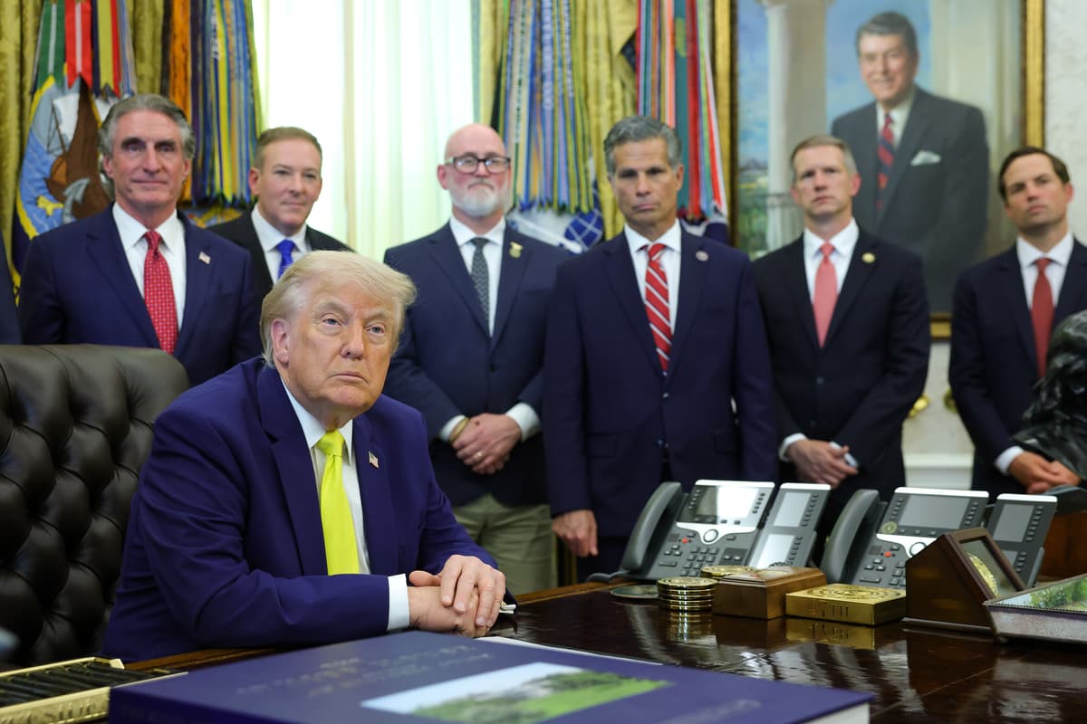 President Trump listens to questions from the media in the Oval Office of the White House on June 4, 2026.