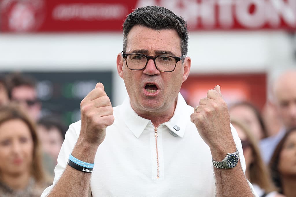 Andy Burnham celebrates his victory in the Makerfield by-election on June 19, 2026 at Makerfield, England.