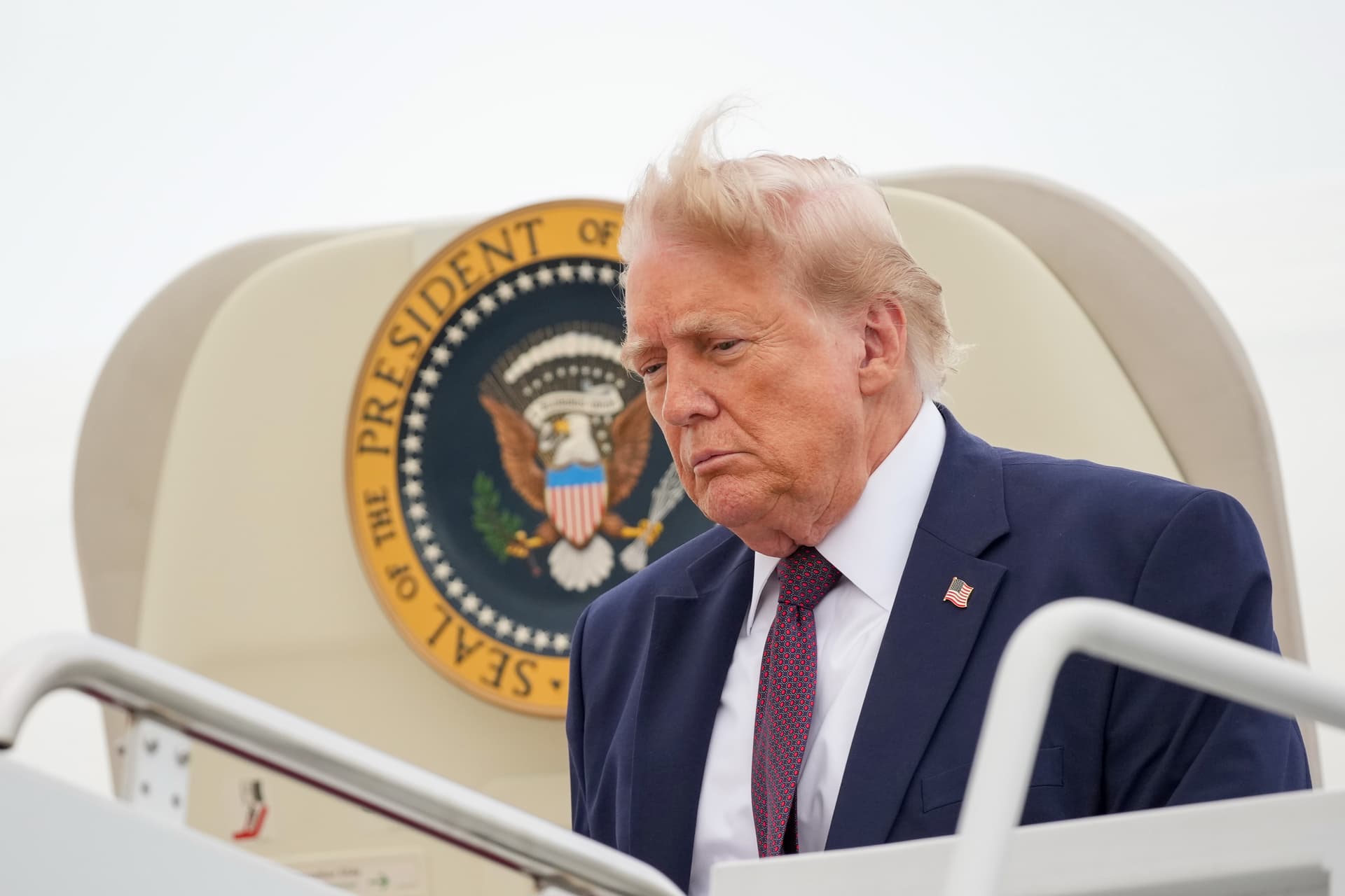 President Trump exits from Air Force One after returning from Pennsylvania on June 23, 2026 at Joint Base Andrews, Maryland. 