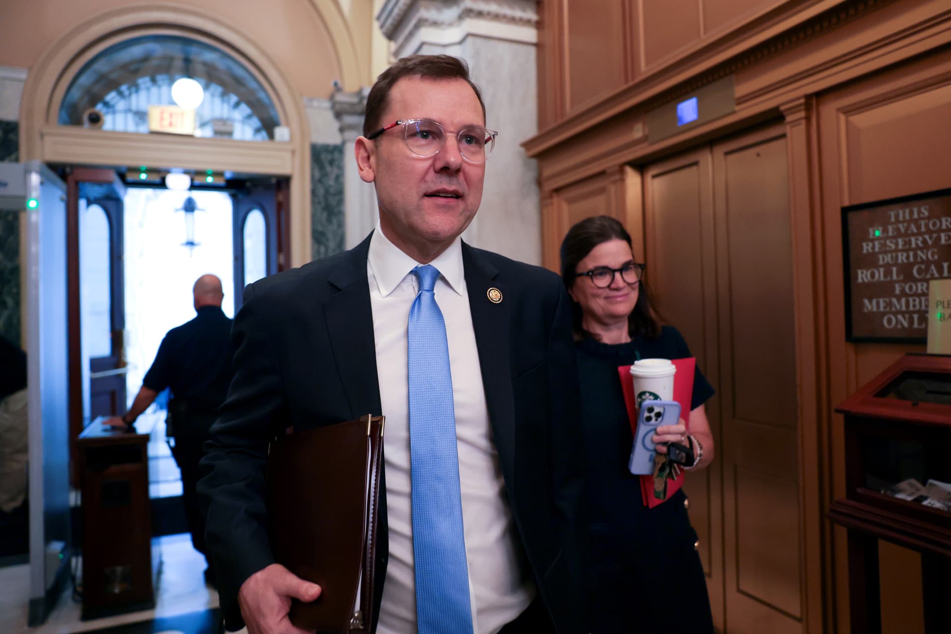 Congressman Thomas Kean Jr. arrives at the U.S. Capitol with his wife Rhonda Kean on June 30, 2026, at Washington, D.C., after a four-month absence from Congress. 