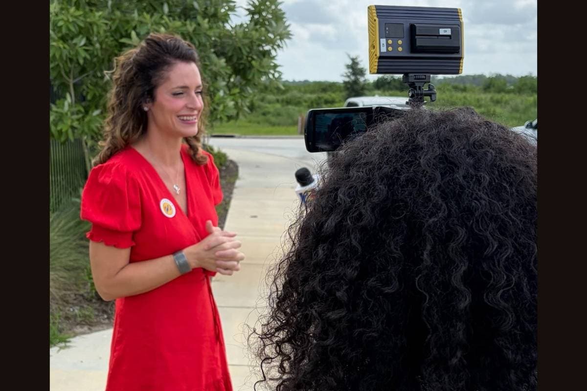 Senate candidate Julia B. Letlow of Louisiana speaks to reporters after casting her ballot in the Republican runoff election, June 27, 2026.