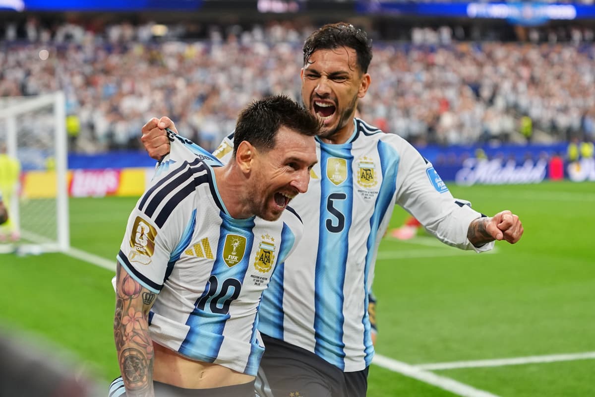 Argentina's Lionel Messi celebrates after becoming the all-time top World Cup scorer with his second goal in a match against Austria at Arlington, Texas, on June 22, 2026.