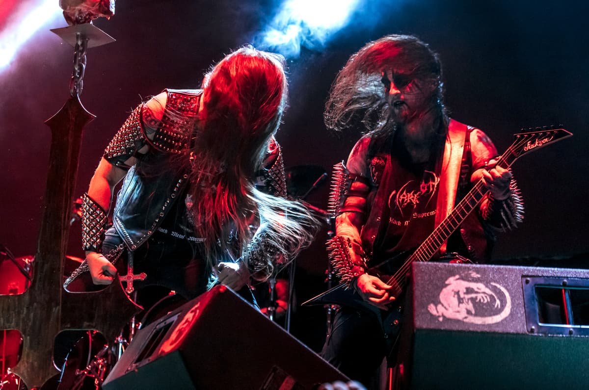 Members of the metal band Nargaroth perform during a concert at Monterrey, Mexico, on March 9, 2025.