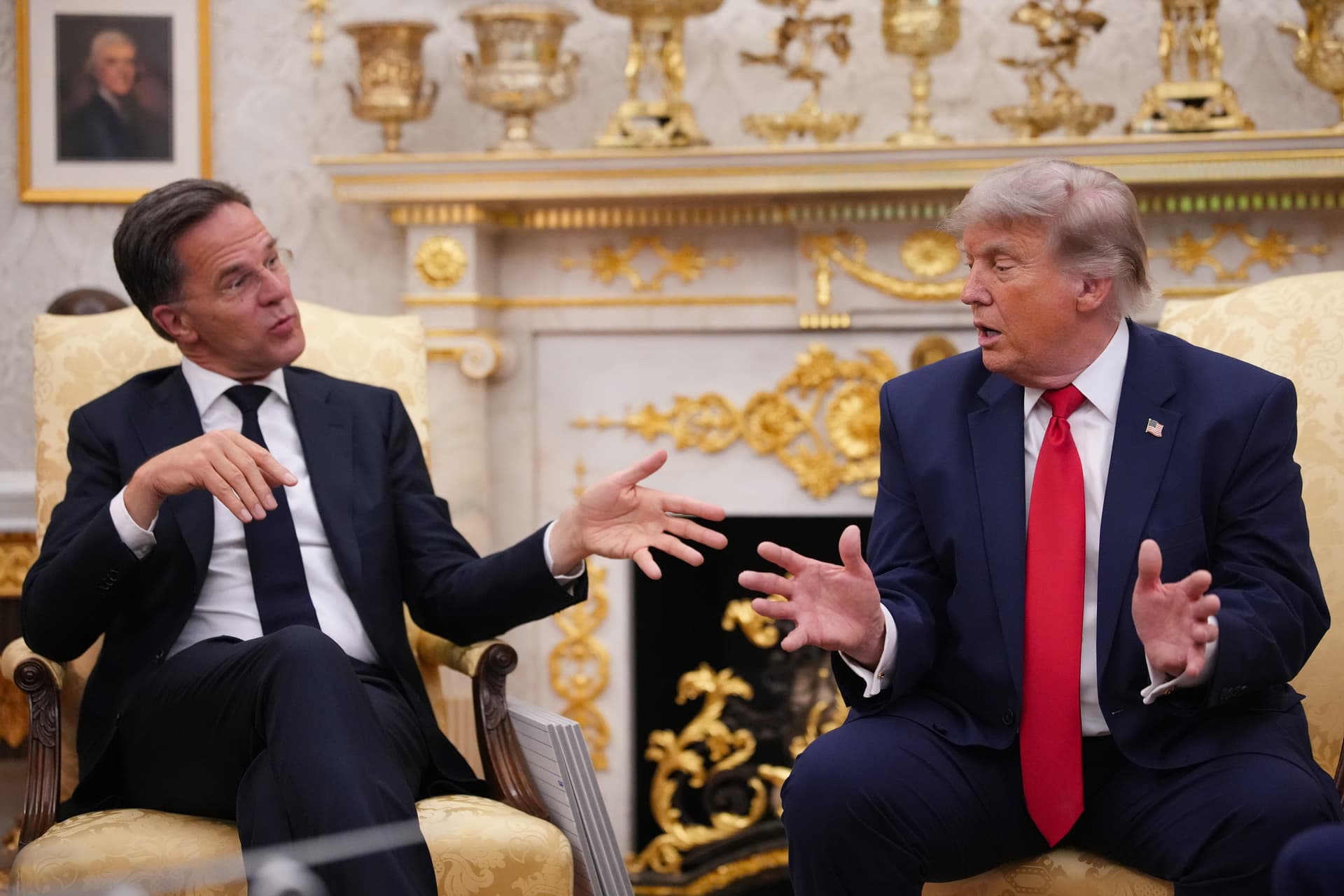 President Trump meets in the Oval Office with the secretary-general of NATO, Mark Rutte, on June 24, 2026.