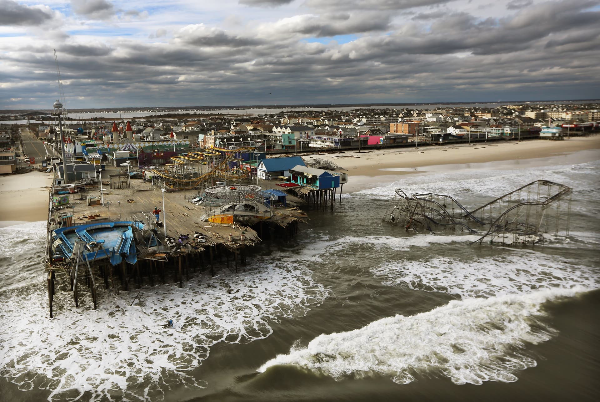 Researchers say a cloud-seeding technique might have spared the East Coast from the damage wrought by Hurricane Sandy, which destroyed this amusement park at Seaside Heights, New Jersey, in October 2012.