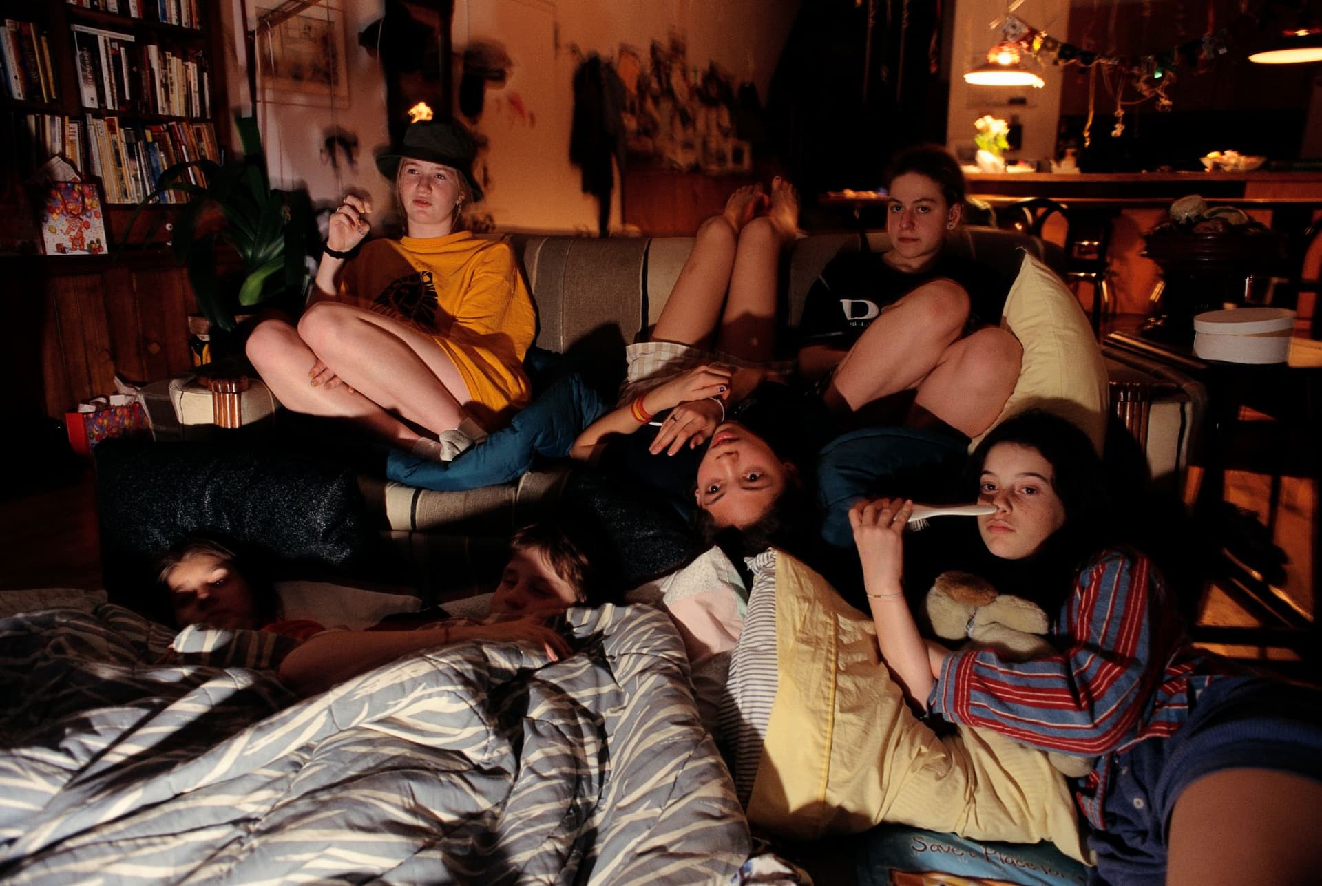Parents are increasingly wary of sleepovers like the one shown here because of dangers including child sexual abuse. 