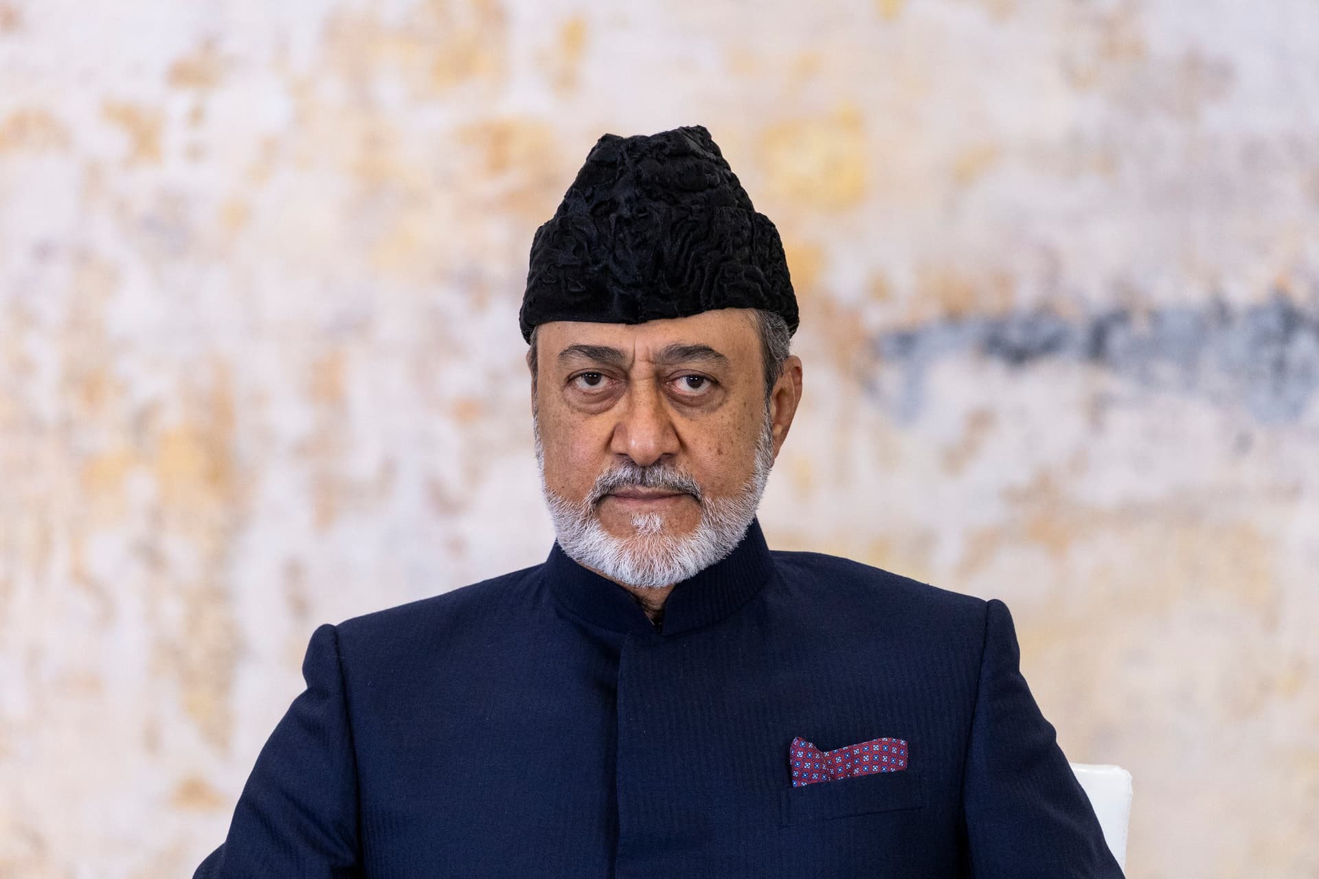 The sultan of Oman, Haitham bin Tarik, at Madrid's Moncloa Palace on November 5, 2025. 