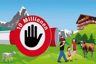 The Swiss People’s Party is using this image of an idyllic countryside, juxtaposed against one of an angry-looking foreigner, to promote its campaign for a strict cap on the nation’s population.