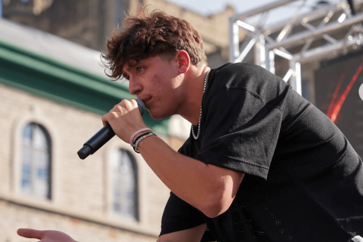 Burgeoning performer Xavier Trudeau, the son of the former prime minister of Canada, Justin Trudeau, performs at Ottawa's Shawarma Festival on June 7, 2026.