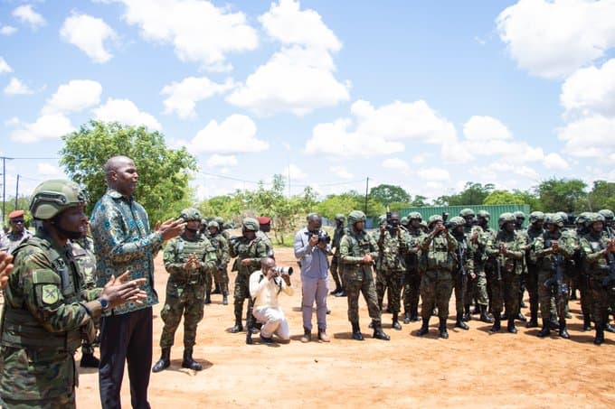 The governor of Cabo Delgado province, Valige Tauabo, visits Rwandan troops in Ancuabe District on November 29, 2025, to express his gratitude for their role in counter-terrorism and restoring local stability.