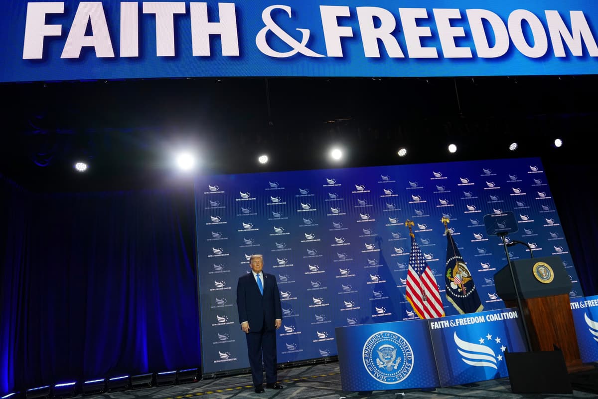 President Trump arrives at the Faith & Freedom Coalition's policy conference at the Washington Hilton, June 26, 2026.