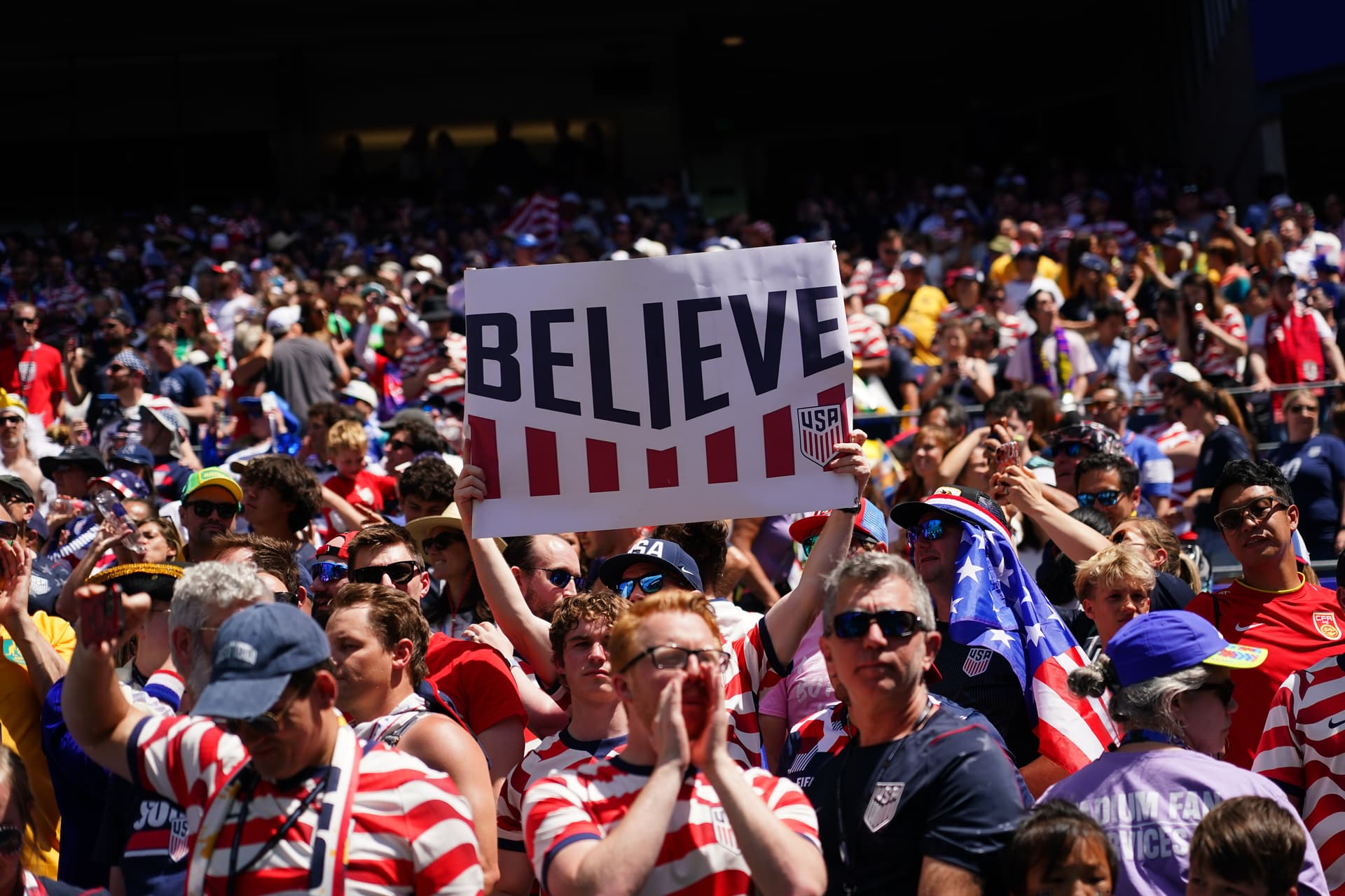 Fans react after the World Cup Group D soccer match between the United States and Australia at Seattle, June 19, 2026. 