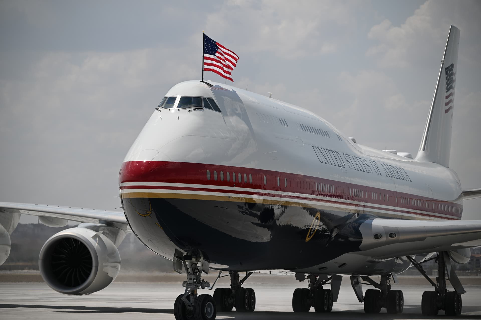 The new Qatar-donated Air Force One carrying President Trump arrives for the NATO summit at Ankara, Turkey, on July 7, 2026.