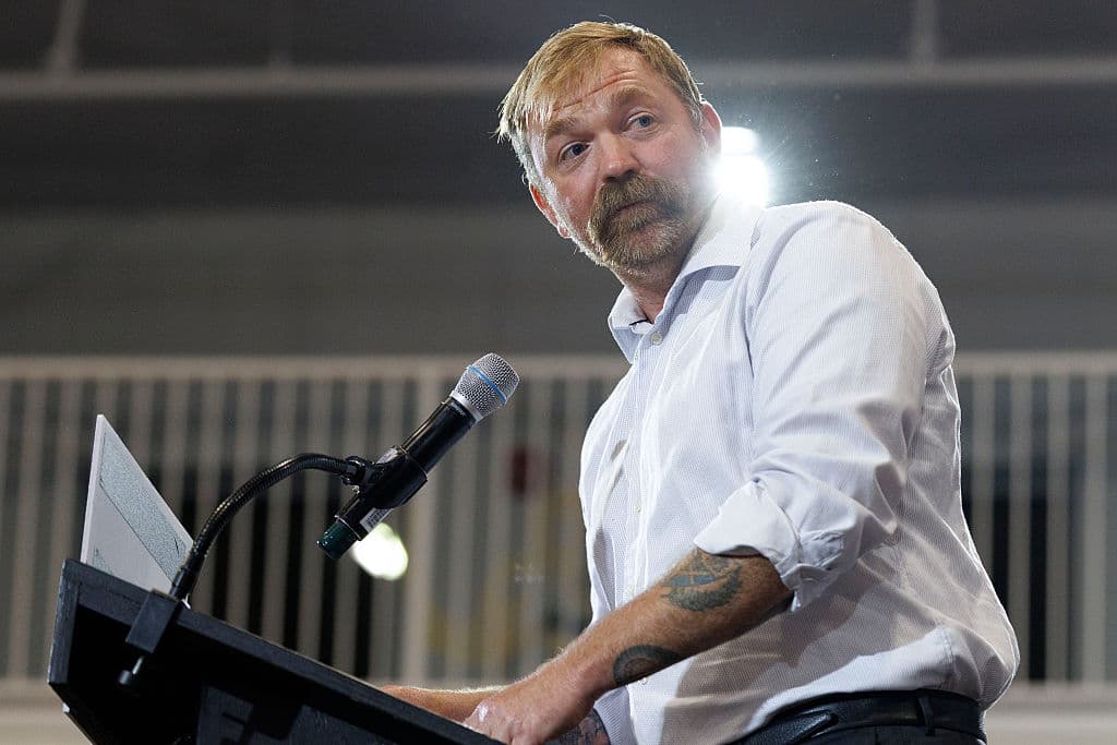 Embattled Senate candidate Graham Platner speaks at his Primary Election event on June 9, 2026 at Blue Hill, Maine.