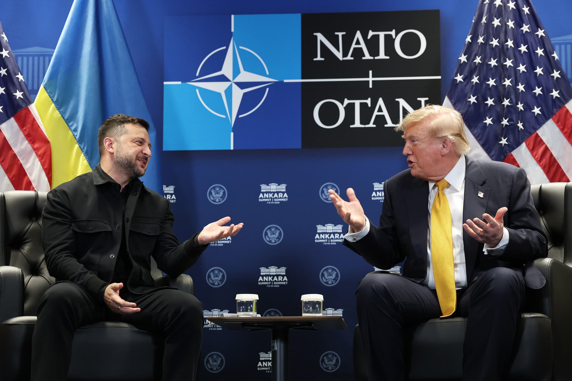 President Trump meets with President Volodymyr Zelensky of Ukraine for bilateral talks at Beştepe Presidential Compound during the NATO Summit on July 08, 2026, at Ankara, Turkey. 