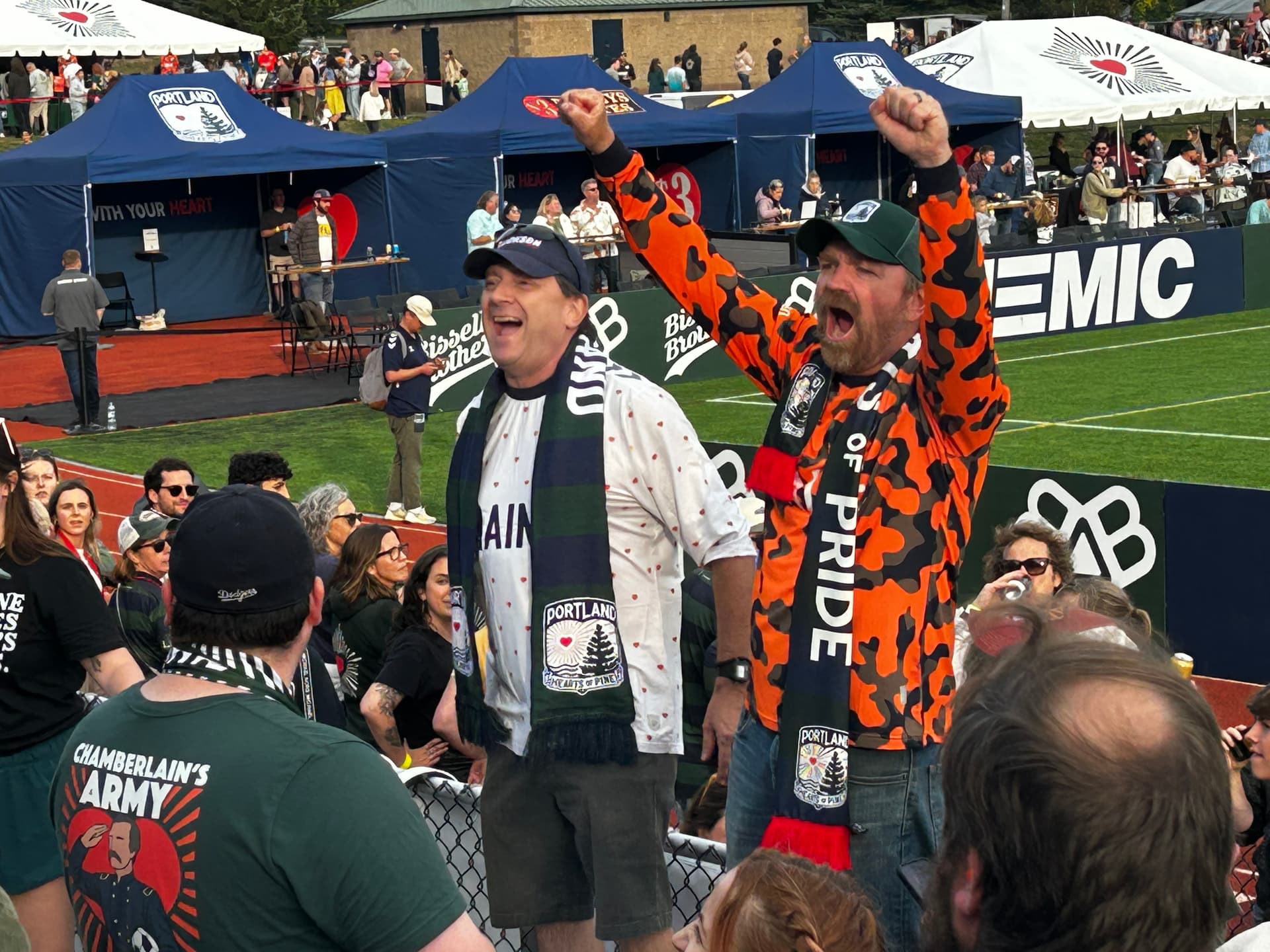 Graham Platner campaigning with Jackson at a match of Portland's United Soccer League team, Hearts of Pine, in September 2025.