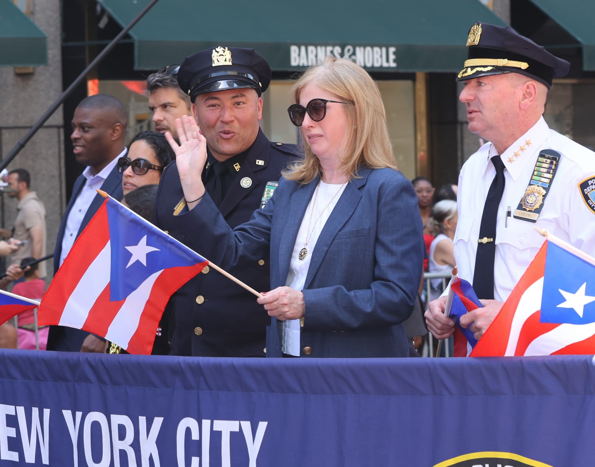 New York City’s police commissioner, Jessica Tisch, attends the Puerto Rican Day Parade 2026 at Manhattan on June 14, 2026.