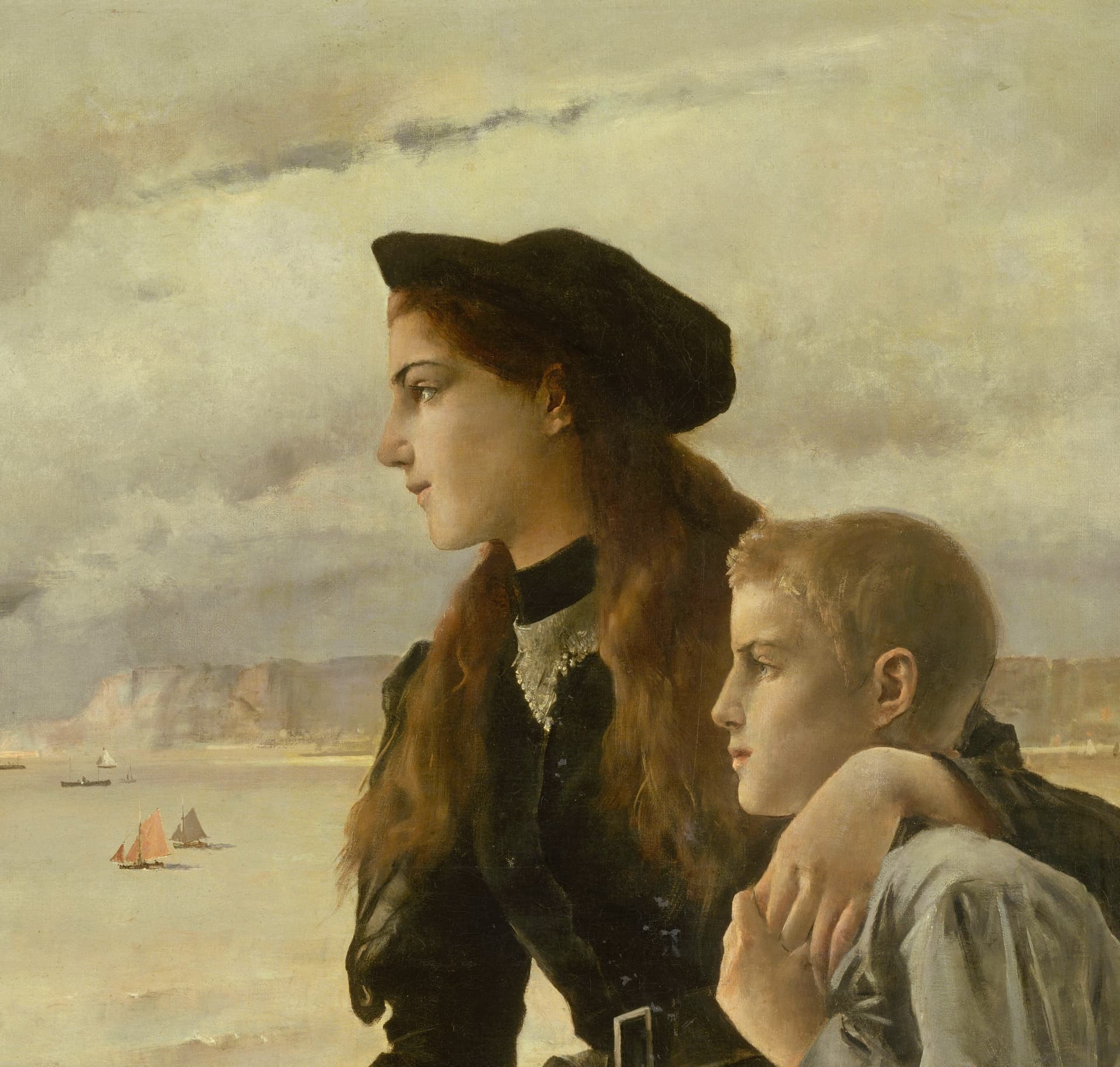 'Brother and Sister by the Sea at Honfleur' by Alfred Stevens, 1891. Detail.
