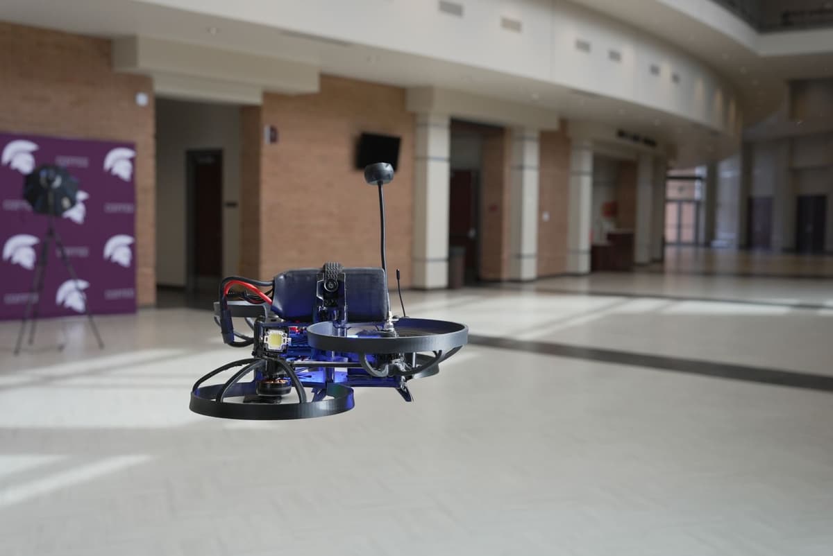 Mithril Defense drone flies in a school.