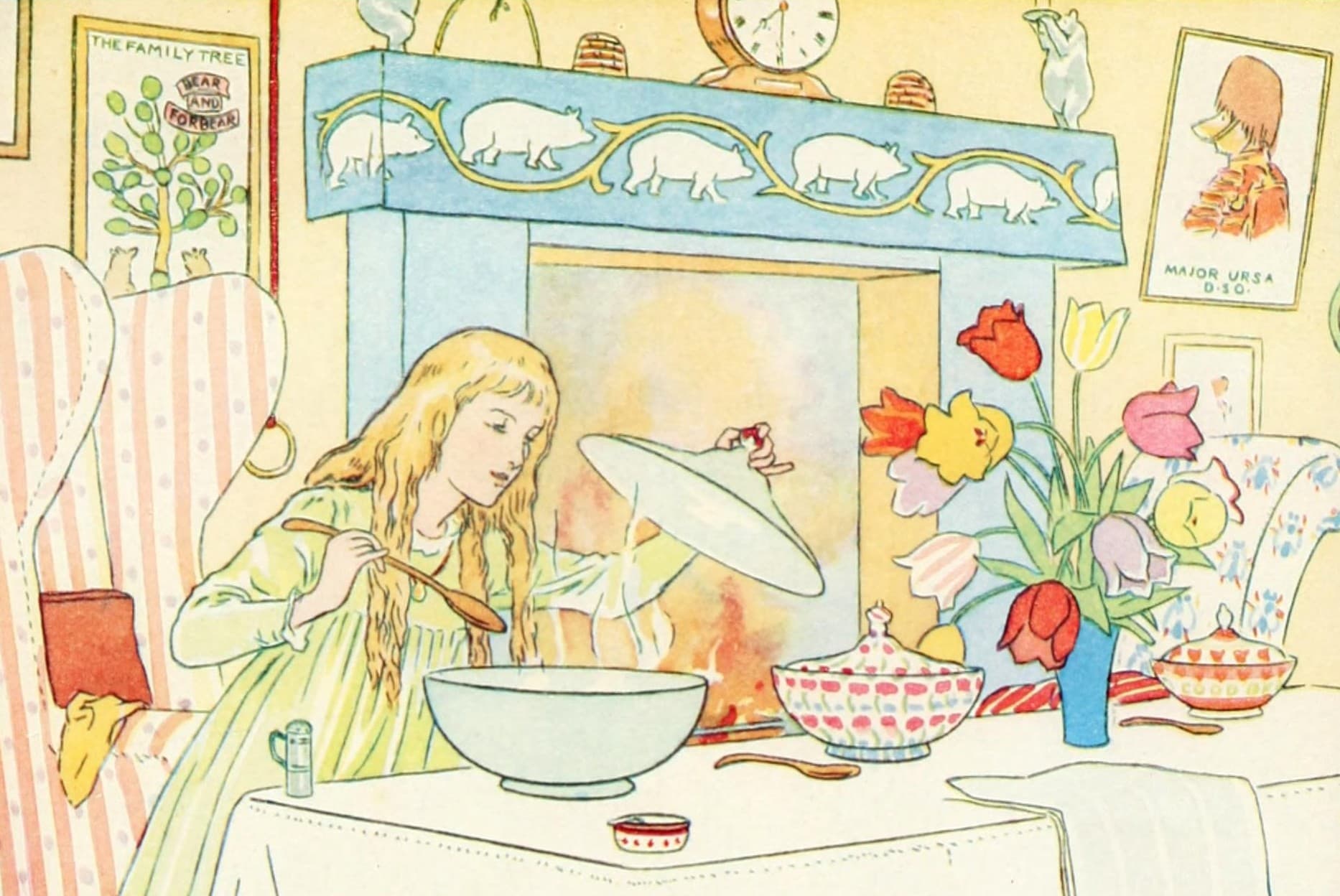 Goldilocks depicted by Leonard Leslie Brooke in 'The Story of the Three Bears,' detail.
