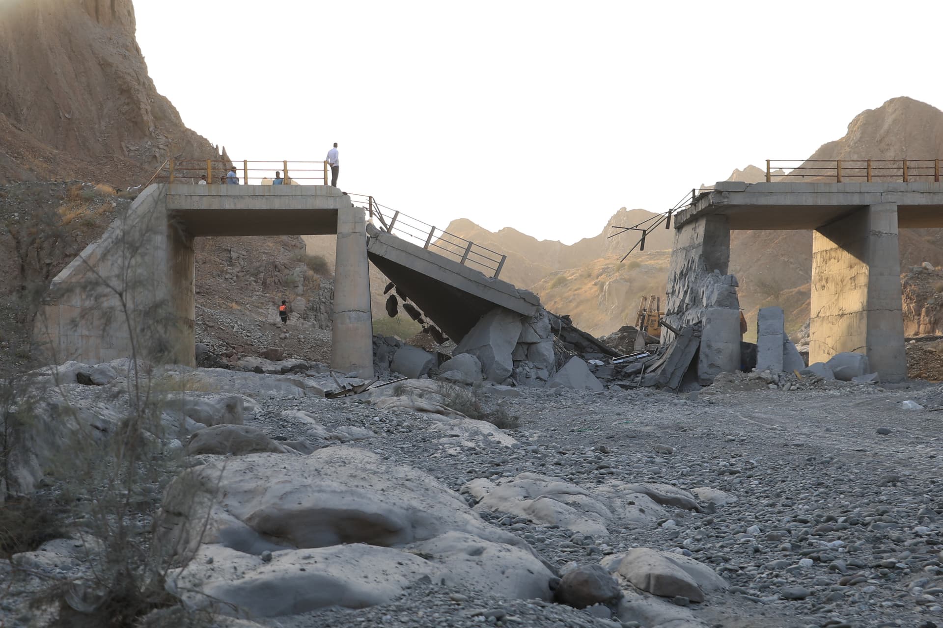 A bridge destroyed after a strike in Hormozgan province, southern Iran, July 18, 2026. 