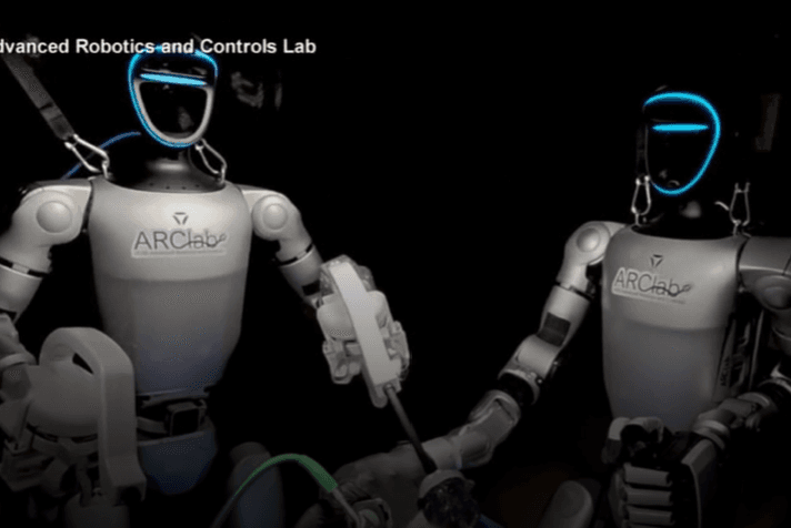 Two humanoid robots nicknamed ‘Surgie’ are seen in a screenshot from a video provided by the University of California San Diego.