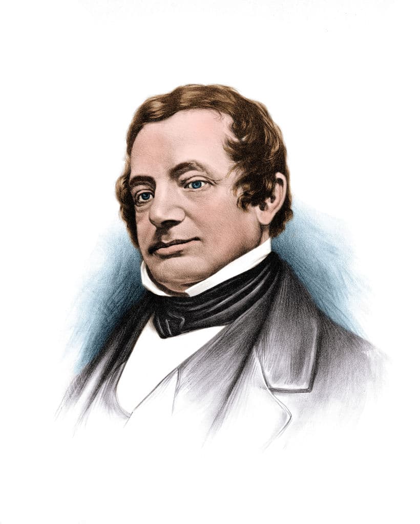Colorized illustrated portrait (after a lithograph) of Washington Irving.