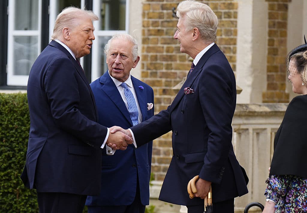 King Charles III and President Trump meet Sir Clive Alderton at Windsor Castle on September 17, 2025 at Windsor, England. 