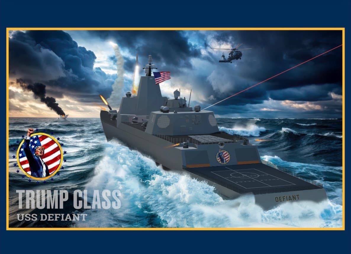 An artist’s rendering of the USS Defiant, the proposed lead vessel of Trump-class battleships. 