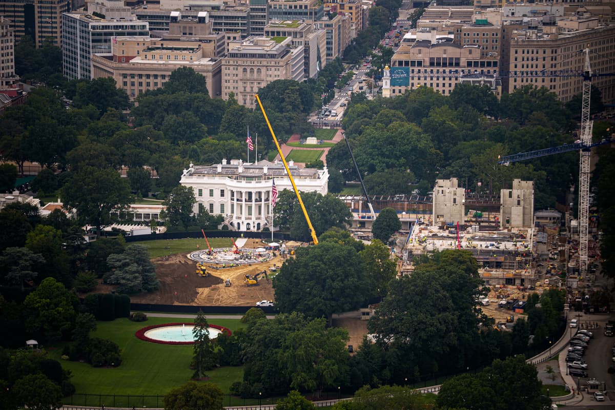 Construction under way at the White House on August 20, 2026.