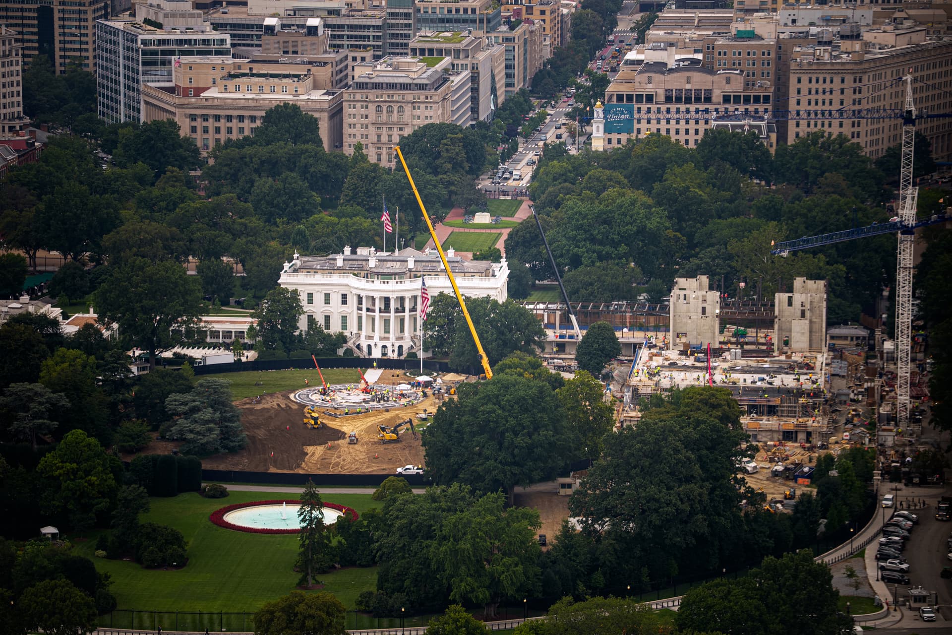 Construction under way at the White House on August 20, 2026.