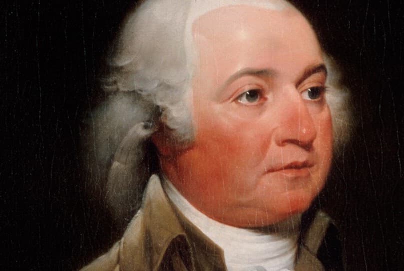 America’s second president, John Adams, is depicted in a 1793 portrait by the artist John Trumbull, now hanging at the White House.