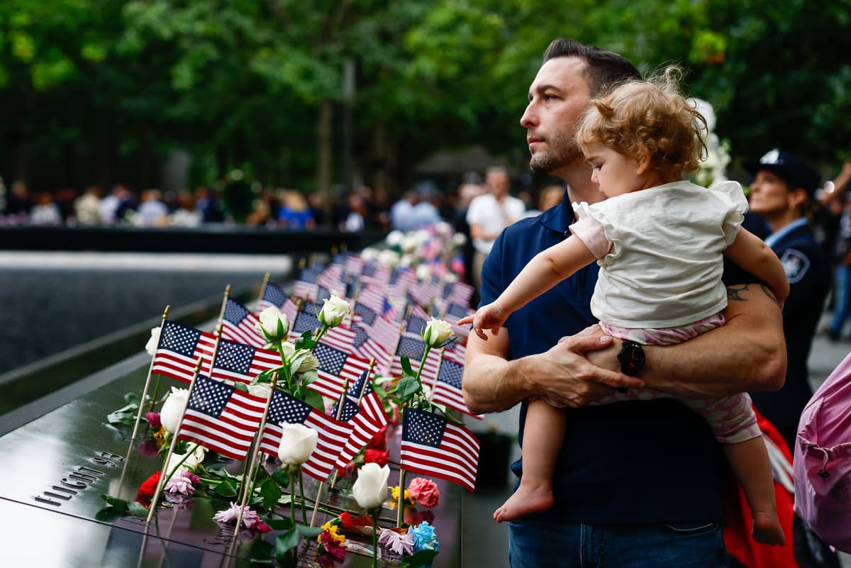 Matt Dunleavy and his daughter Ellie attend a ceremony to mark the 25th anniversary of the September 11th terrorist attacks at the National 9/11 Memorial & Museum at New York City on September 11, 2026.