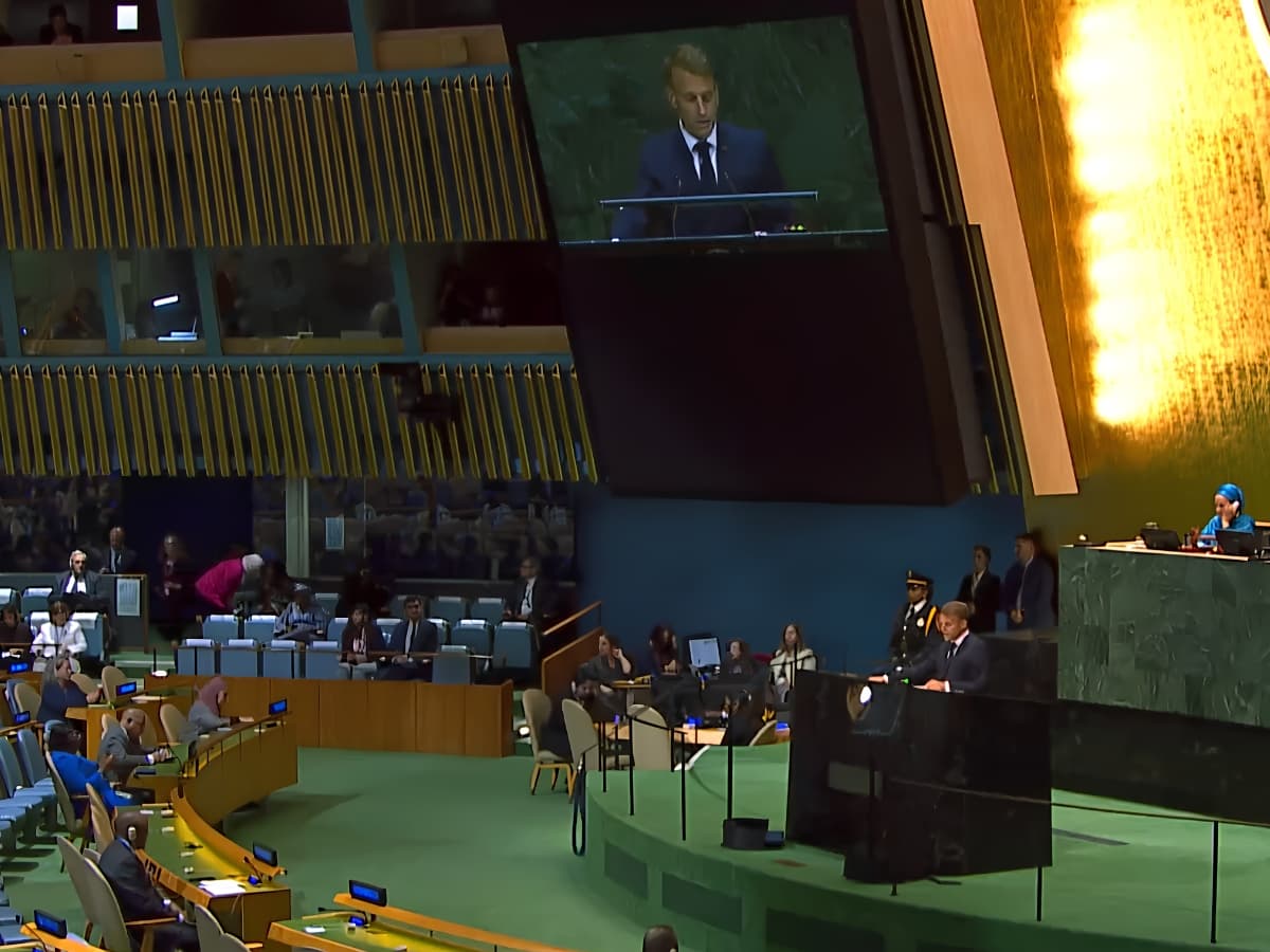 President Emmanuel Macron of France addresses the UN General Assembly on September 22, 2026 at New York City.
