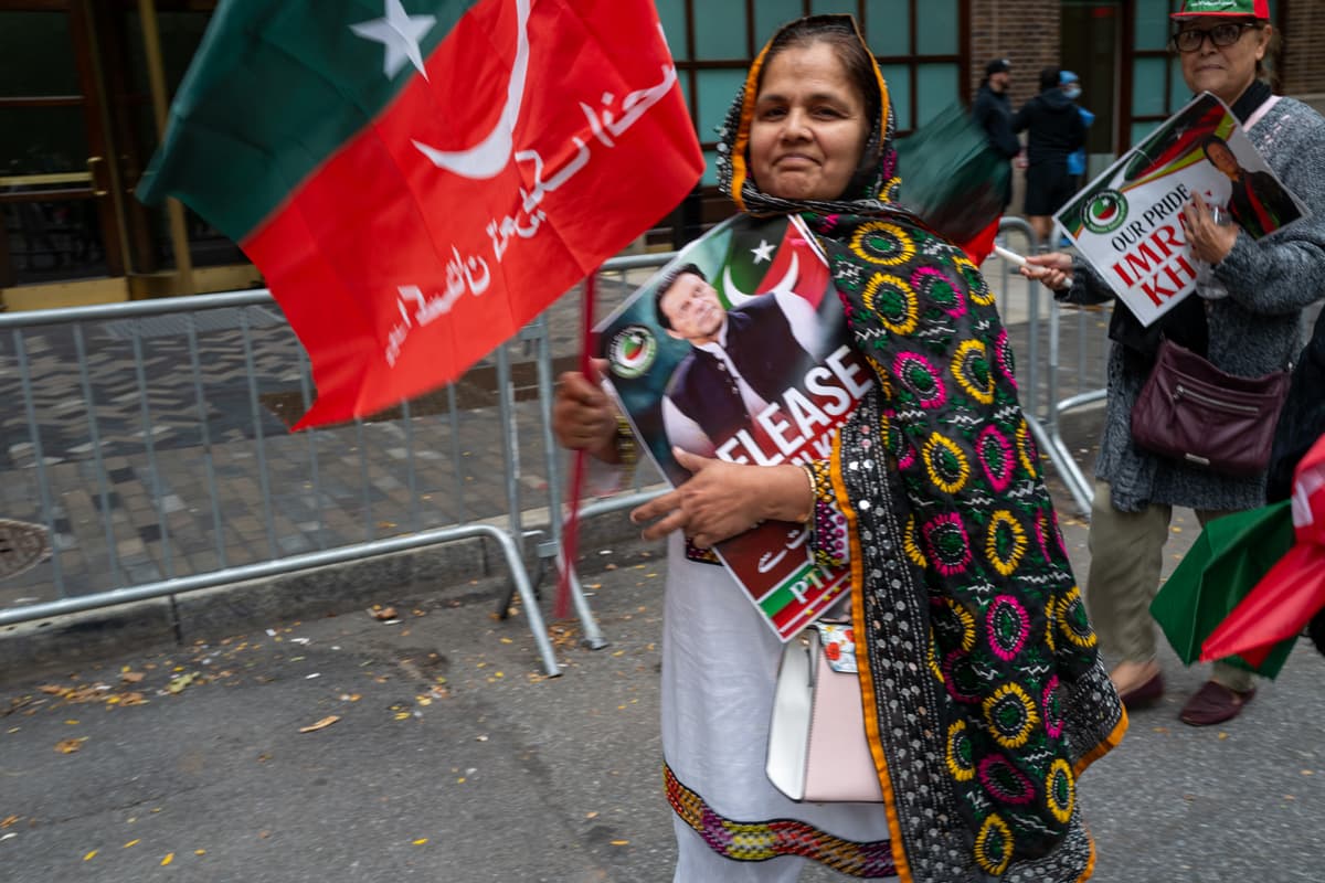 Supporters of the former Pakistan prime minister, Imran Khan, gather outside of the United Nations during the General Assembly at New York City on September 22, 2023.