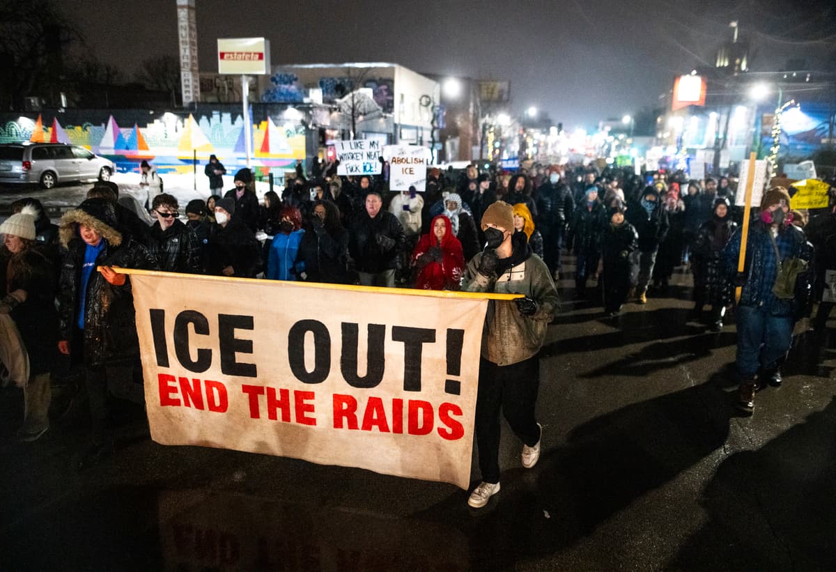 Anti-Ice protesters march in Minneapolis, Minnesota. 