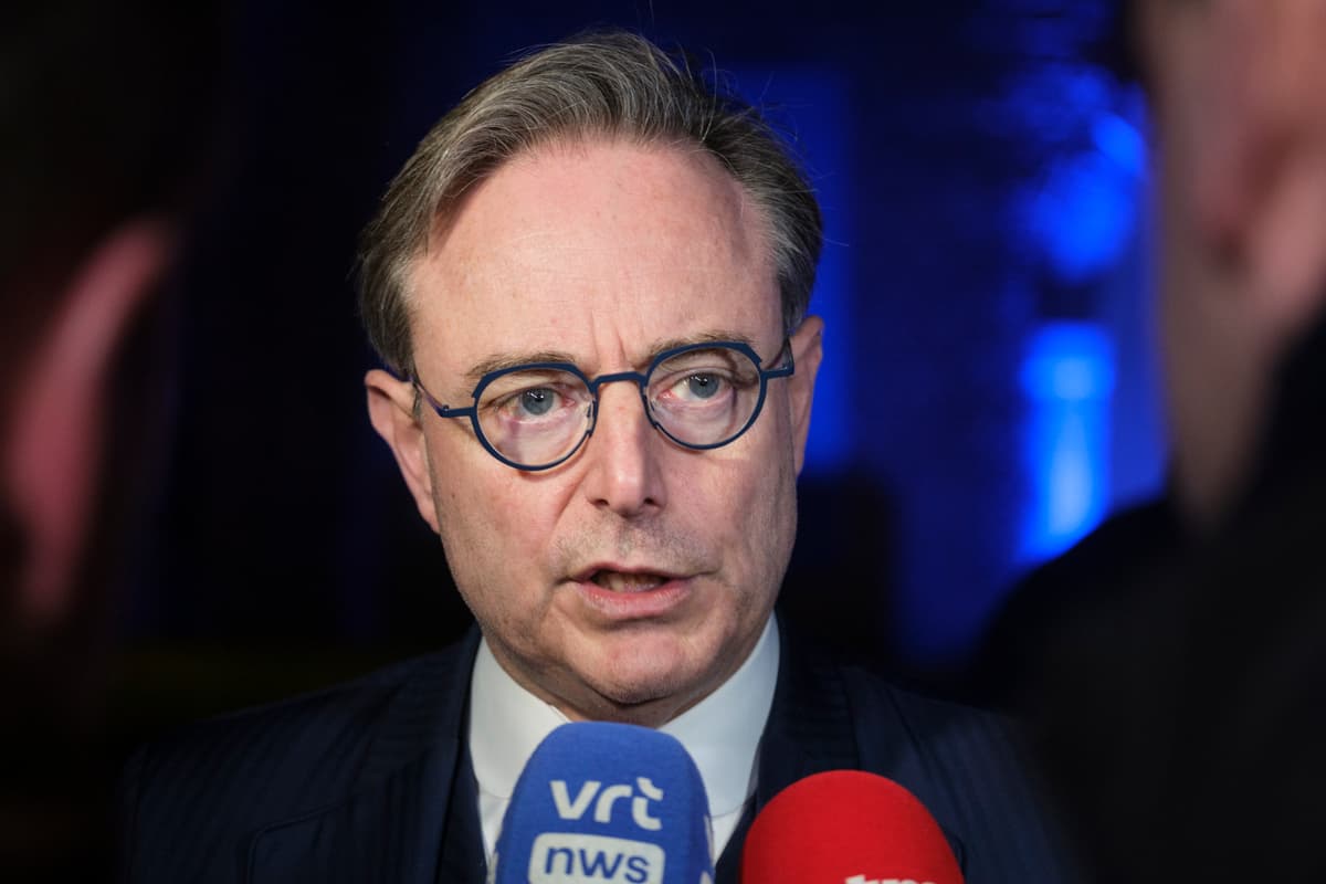 Belgium Prime Minister Bart De Wever talks to media at the end of an EU Informal Summit in the Alden Biesen Castle on February 12, 2026 at Rijkhoven, Belgium.
